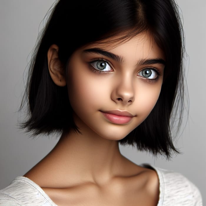 Graceful South Asian Teenage Girl: Enchanting Gray-Green Eyes