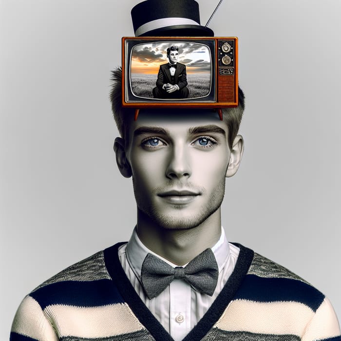 Unique TV Head Boy in Striped Sweater & Bow Tie Suit