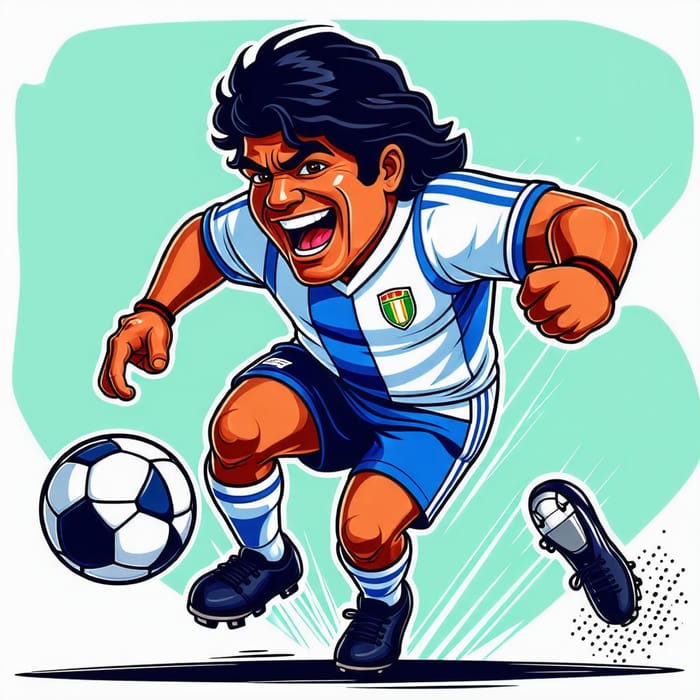 Diego Maradona Cartoon Character Playing Football