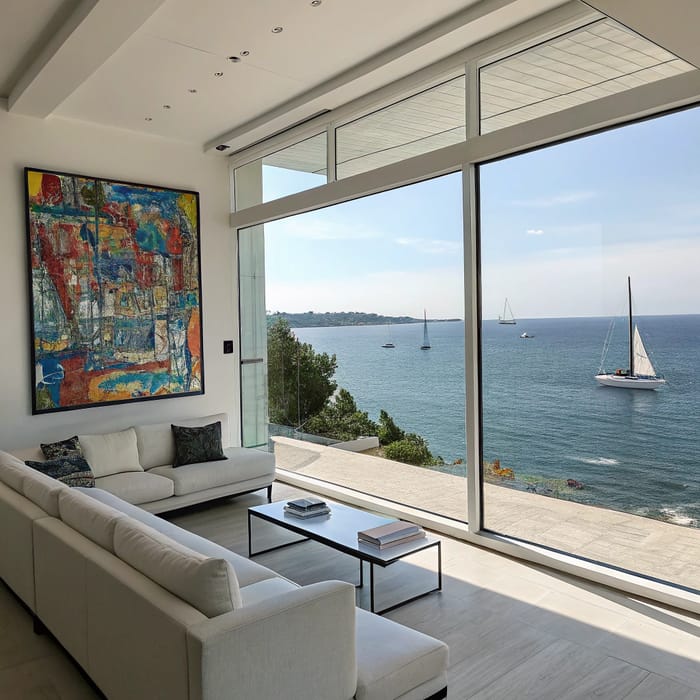 Modern Room with Ocean View & Colorful Art