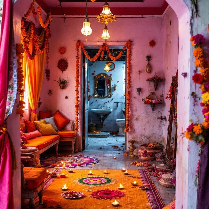 Vibrant Festival Decor in a Traditional Indian Home