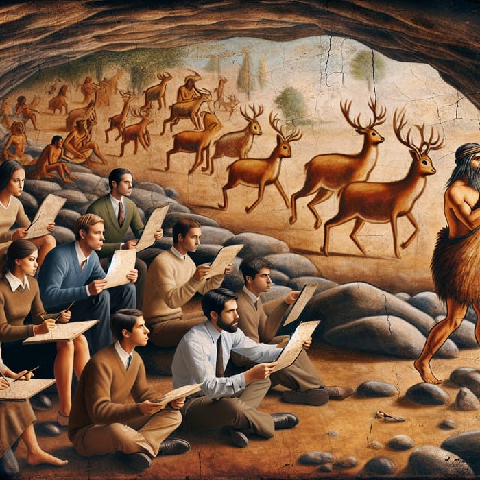 Cave Painting: Professor & Students Hunting Deer