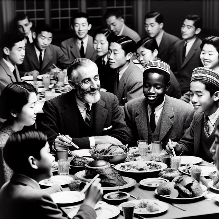 Global Gathering: International Students Dining with Professor in Studio Photo