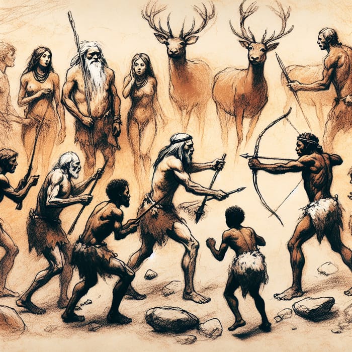 Stone Age Cave Painting: Ancient Hunters Hunt Deer