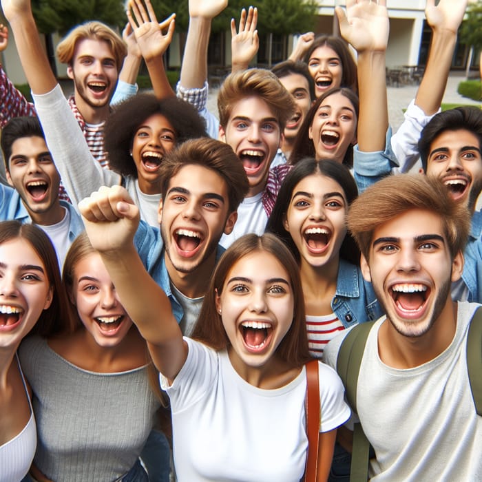 Excited University Students Celebrating Happily