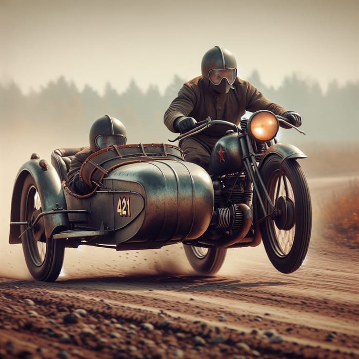 Vintage Soviet Motorcycle Racing with Sidecar