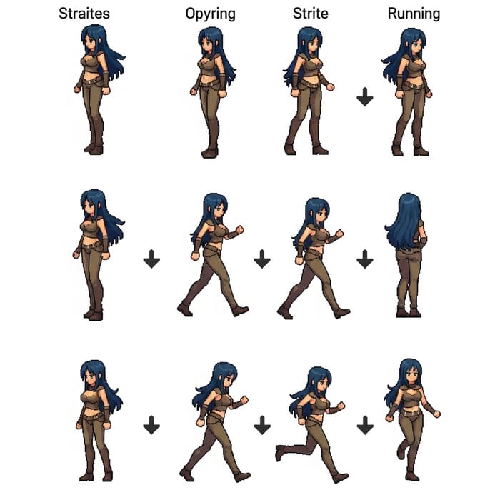 Pixel Art 2D Female Character Sprite Sheet for RPG Pixel Art 2D Female Character Sprite Sheet for RPG