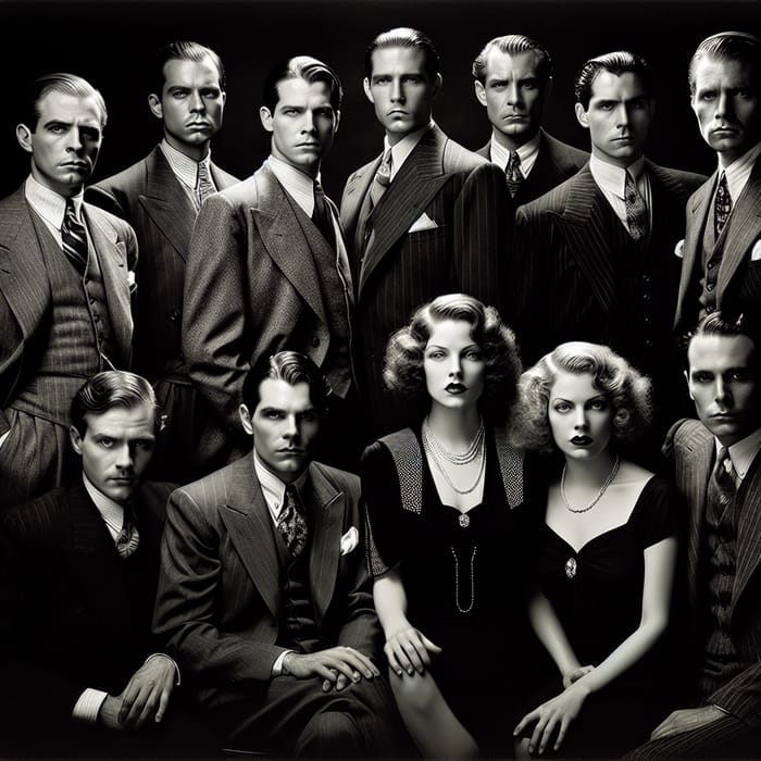 Vintage Mafia Group Portrait: Classic Film Noir Scene