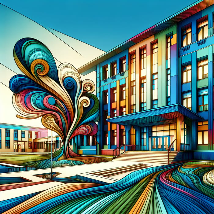 Abstract School Building Art - Vibrant & Surreal