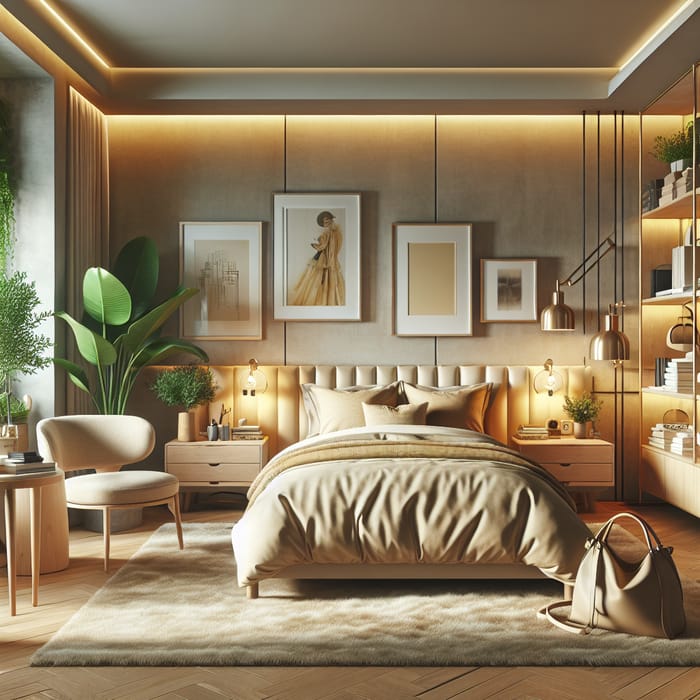 Luxurious Bedroom with Hermes-inspired Aesthetic and Cozy Ambiance