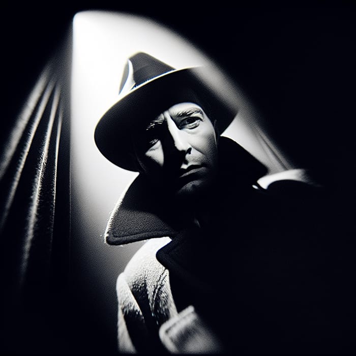 Enigmatic Figure Emerges: Vintage Film Noir Photography