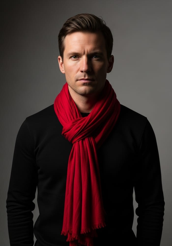 Close-Up Portrait of a Man in a Red Scarf Close-Up Portrait of a Man in a Red Scarf