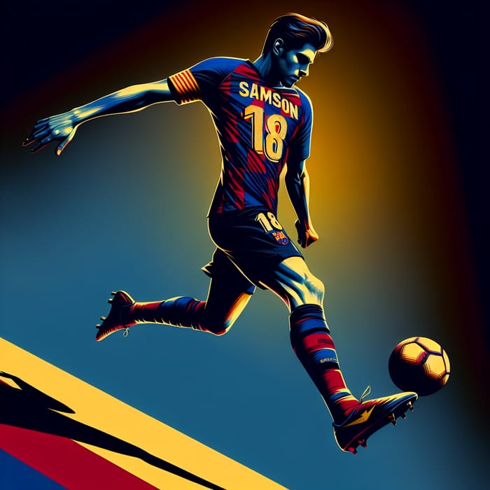 Dynamic Soccer Photography: Samson in Barcelona Jersey