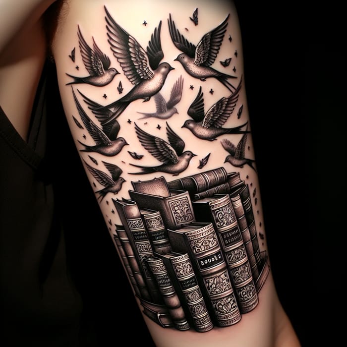 Books Tattoo with Birds | Classic Symbol of Wisdom & Freedom