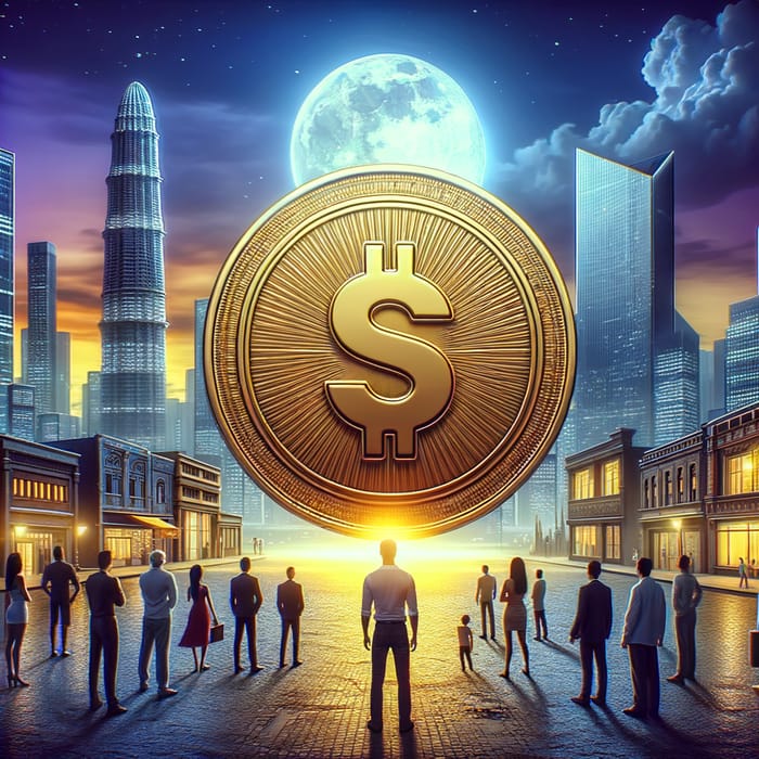 Solana Coin Takeover in a Dazzling Cityscape