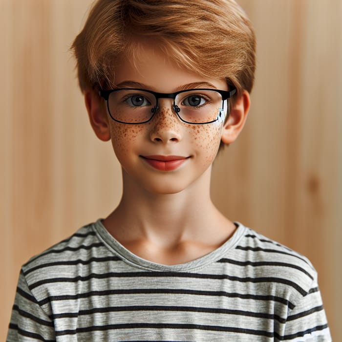 Slender Third Grade Student with Short Blonde Hair, Freckles, and Glasses