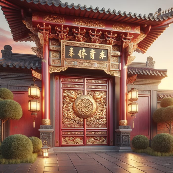 Ornate Crimson Red Traditional Chinese Door | 開門紅