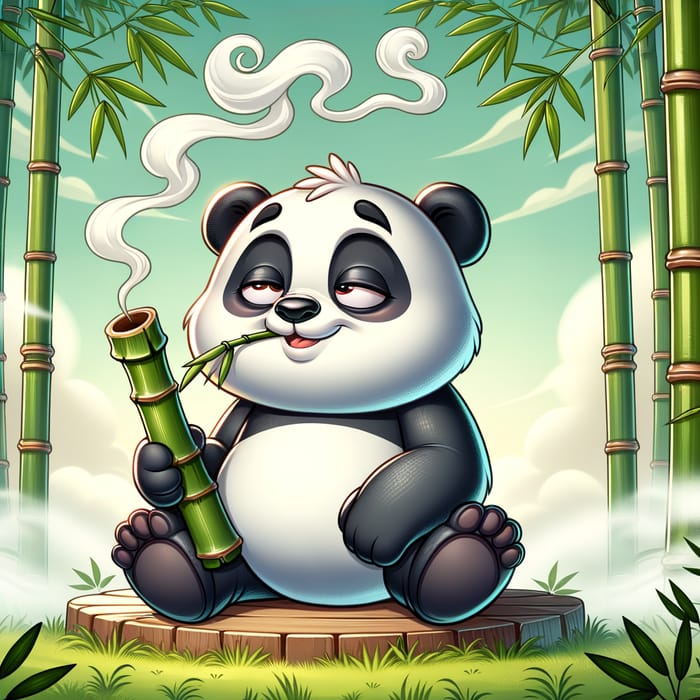 Blissful Panda Enjoying Herbal Delight in Bamboo Grove