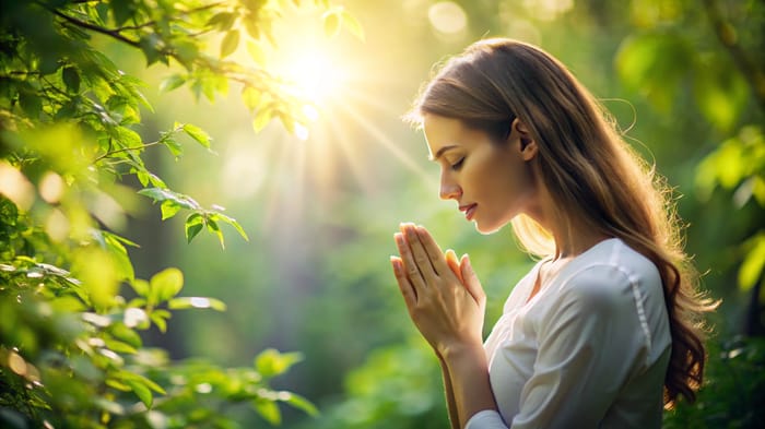 Serene Outdoor Prayer Scene with Ethereal Light