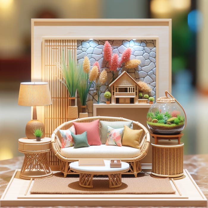 Chic Bamboo Living Room Model with Terrarium