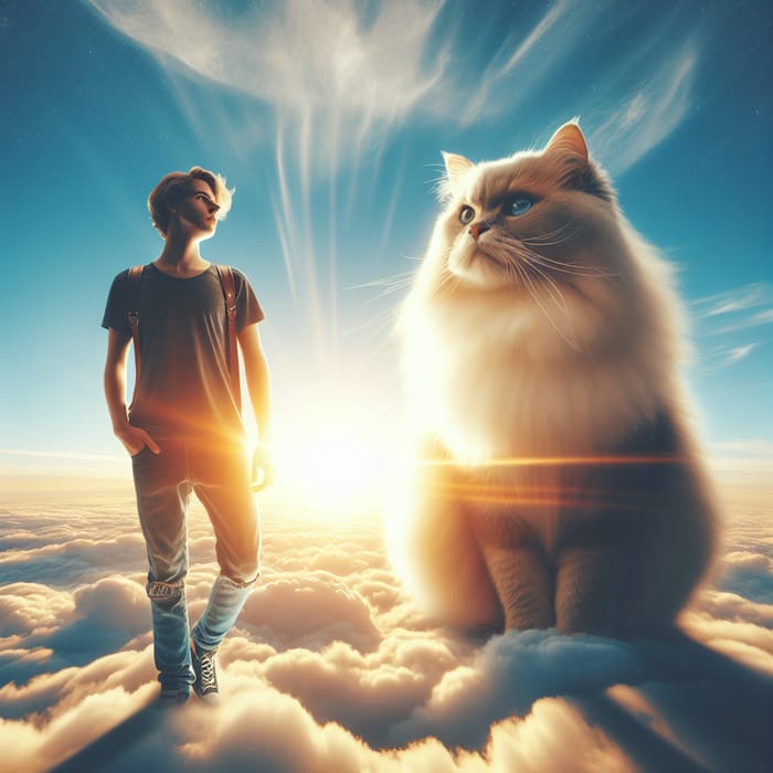 Surreal Sky Encounter with Fluffy Feline