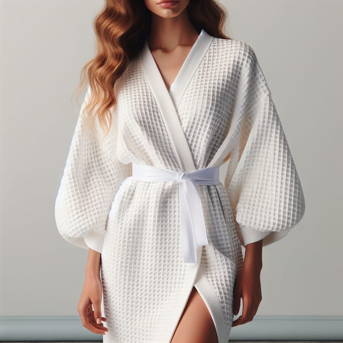 Beautiful White Waffle Weave Kimono Bathrobe for Women