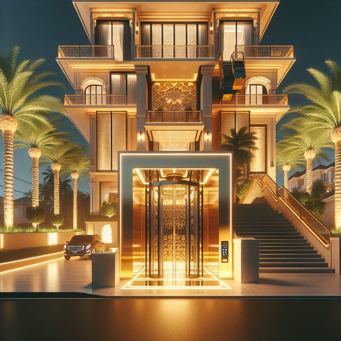 Luxurious Villa with Elevator in Golden Glow