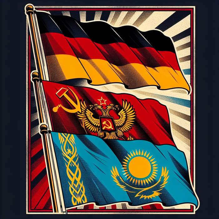 Germany, USSR, Kazakhstan Flags T-shirt Design