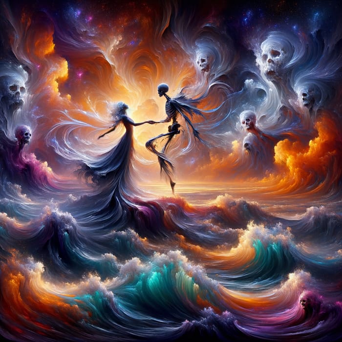 Hauntingly Beautiful Dance with Death: Surreal Artwork