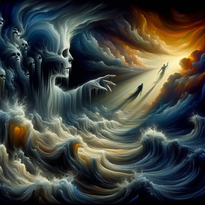 Haunting Surrealist Digital Painting of Death's Undertow | Macabre Art