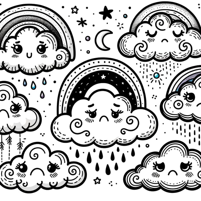 Whimsical Clouds Coloring Page | Conveying Sadness & Wonder