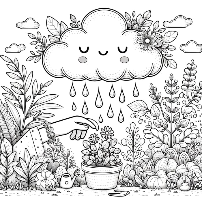 Enchanting Cloud Garden Coloring Page for Kids | High Resolution