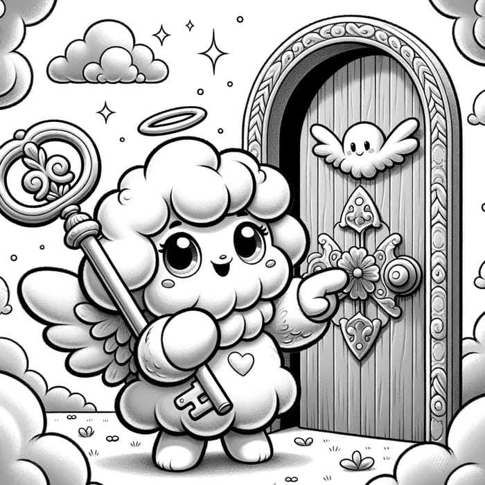 Enchanting Cloud Coloring Page - Key to Angelic Realm