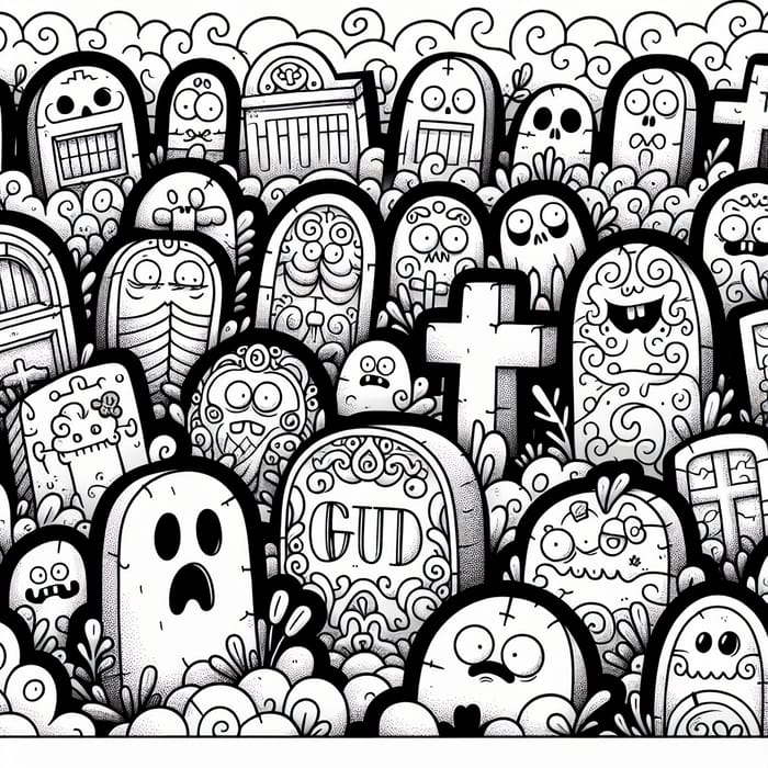 Cartoon Graveyard Coloring Page - Whimsical Fun