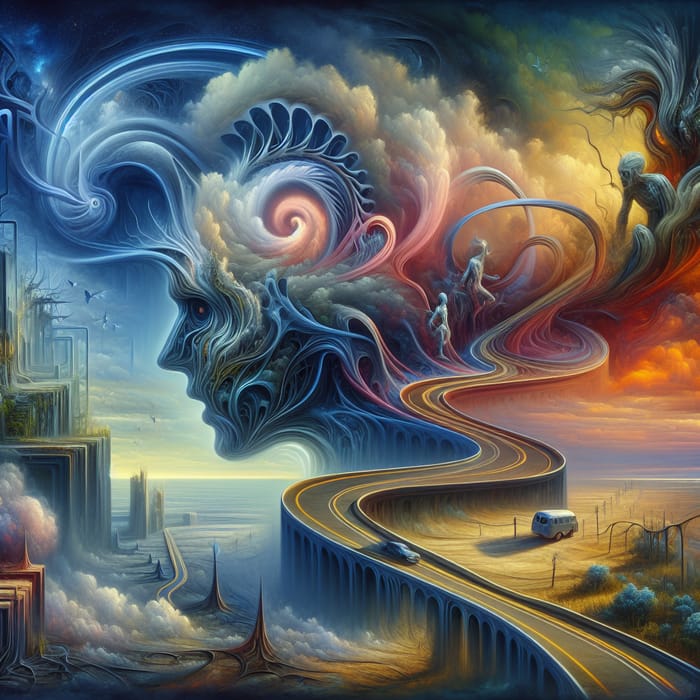 Surreal Journey: Tormented Mind Battles Inner Demons | Vibrant Digital Art