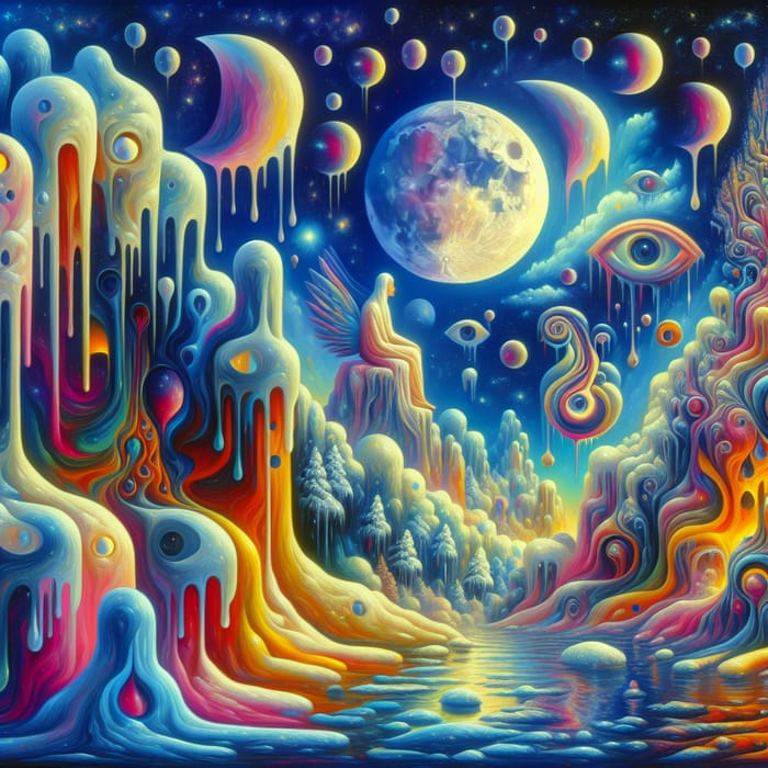 Surreal Winter Solstice Landscape - Enchantment, Moon, & Icicles