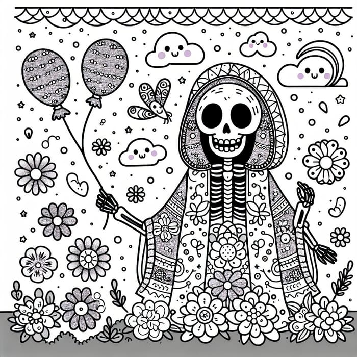 Whimsical Death Coloring Page for Children - Creative Design