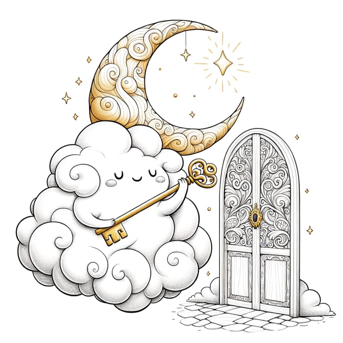 Enchanting Cloud Opening Door Coloring Page for Kids