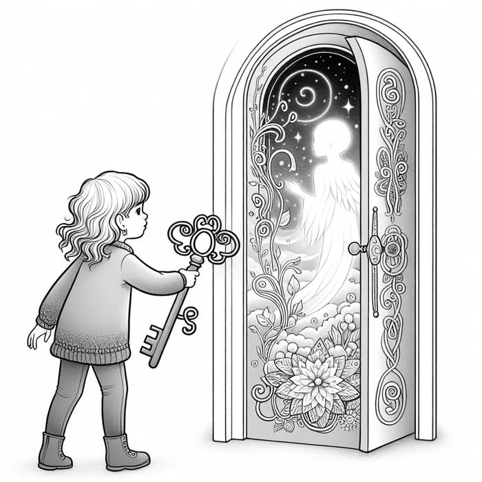 Child Coloring Page: Unlocking Imaginary Door to Talk with Deceased