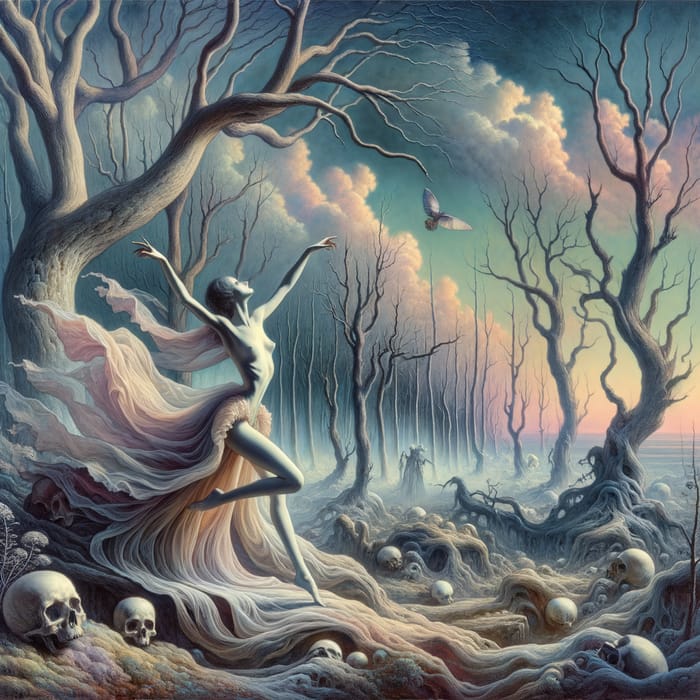 Ethereal Surrealist Forest: Delicate Pastel Colors & Gothic Theme