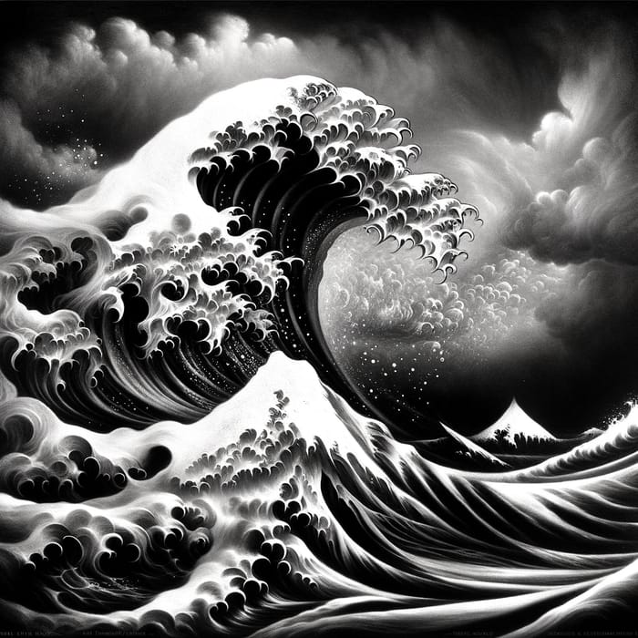 Surreal Black and White Ocean: Salvador Dali Style Waves