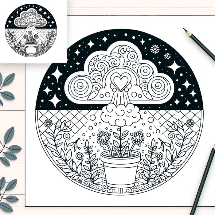 Enchanting Cloud Coloring Page: Planting Garden for Children