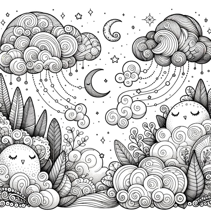 Enchanting Whimsical Clouds Coloring Page: Encouraging Loss Exploration