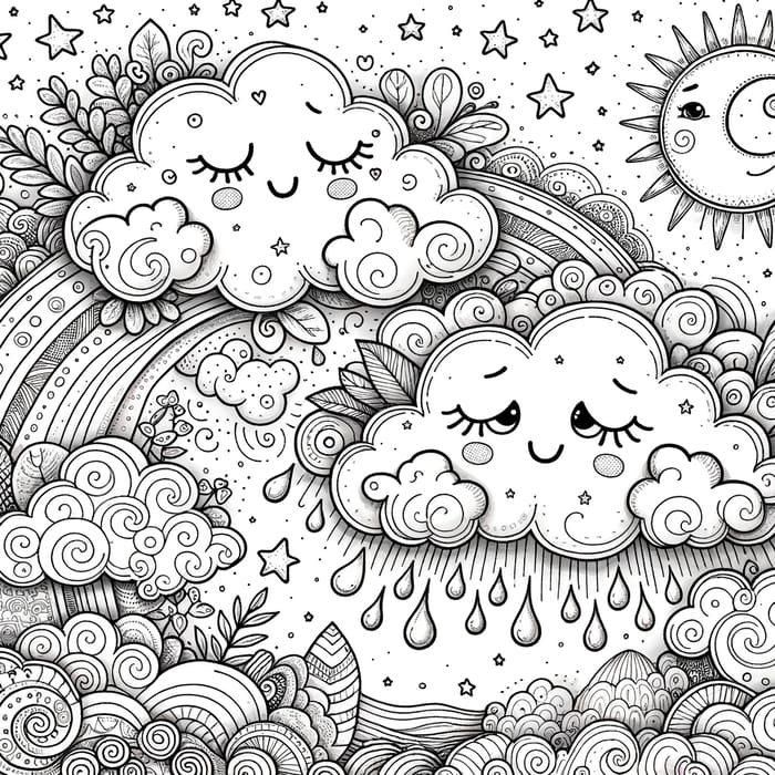 Whimsical Clouds Coloring Page | Emotive Life & Death Theme for Kids