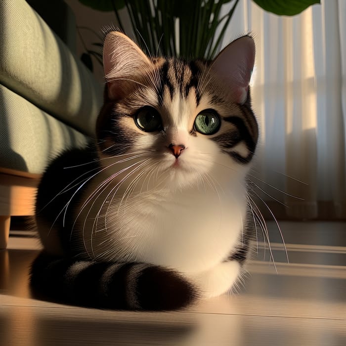 Cute Black and White Cat Basking in Sunlight