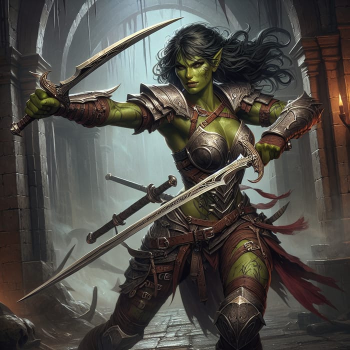 Elegant Double Swords Half-Orc Warrior | DnD 5e Scene