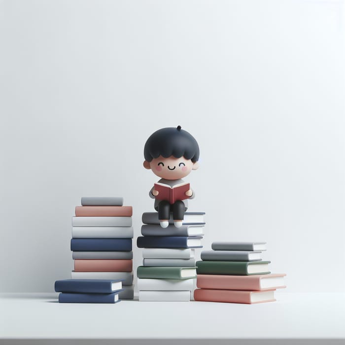 High Stacks of Books with Child Sitting - Minimalist Scene