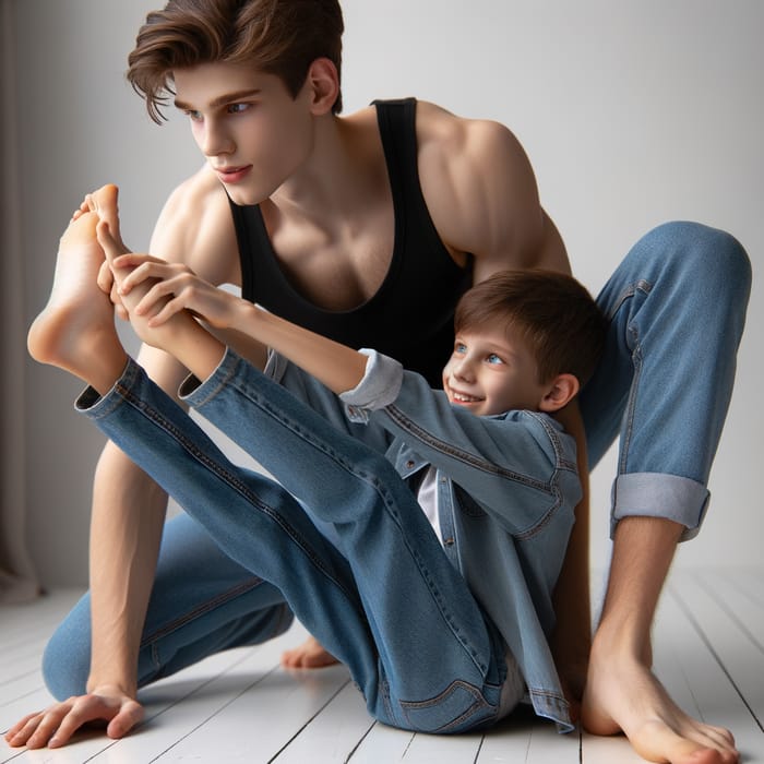 14-Year-Old Boy Playfully Wrestles with His Cousin