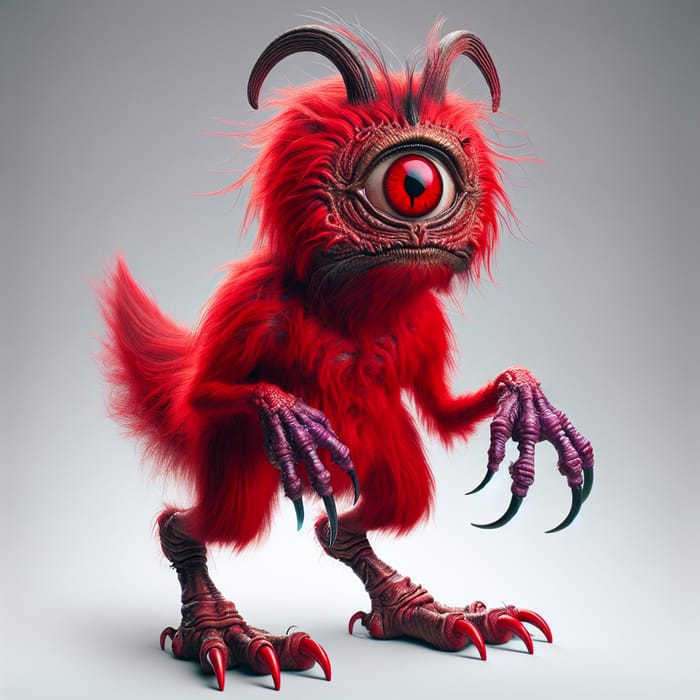 Menacing Red Creature: Surreal Terror & Intricate Details