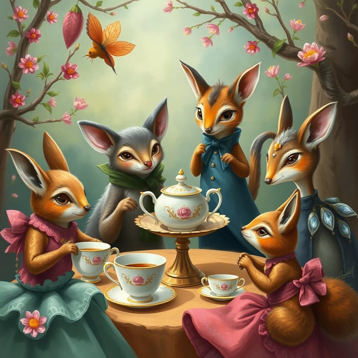 Whimsical Woodland Tea Party Art | Vibrant Storybook Style